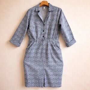 Vintage Taurus II Blue Floral Midi Cotton Shirt Dress 80s SZ 12 Union Made USA